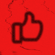 A Facebook "like" icon set against a red background