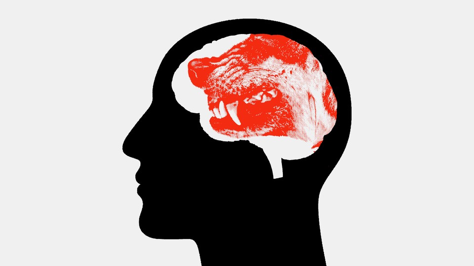 Illustration of a head an animal head inside.