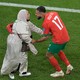 Sofiane Boufal dances with his mother after Morocco's win against Portugal.