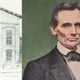 A picture of Lincoln, beardless, beside a photo of Lincoln with his hand on a book