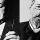 A black and white diptych of Vladimir Nabokov and Anton Chekhov