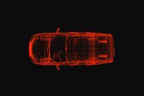 A see-through 3-D model of a car