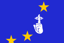 A hush gesture over the EU flag