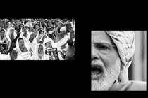 A photo collage featuring Narendra Modi and prodemocracy activists in India