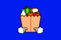 groceries in grocery bag held by two cursor hands