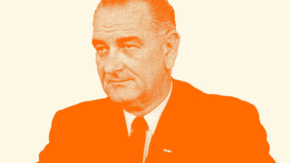 An orange tinted image of Lyndon B. Johnson