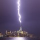 Lightning strikes One World Trade Center in New York.