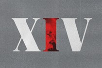 Number 14 in Roman numerals with the "I" revealing Trump's face in red