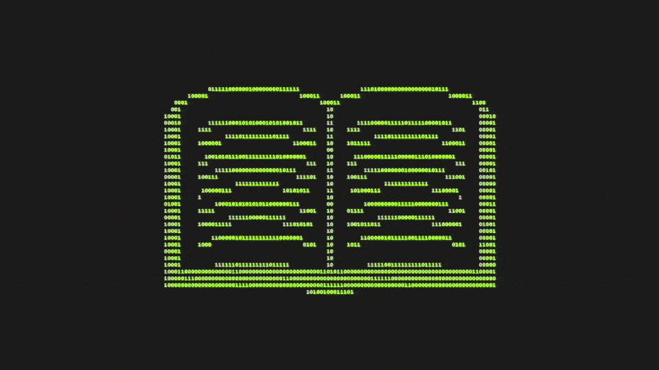 An illustration of a book made up of computer code