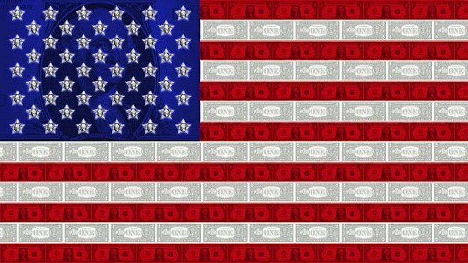 American flag made of dollar bills.