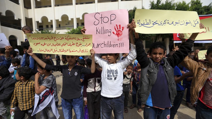 Yemeni children at an August protest in Sanaa, Yemen, against the Saudi-led coalition that has been accused of targeting civilians.