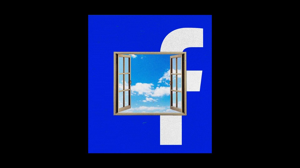 Illustration of a window into the Facebook logo.