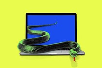 Art of a snake crawling out of a laptop