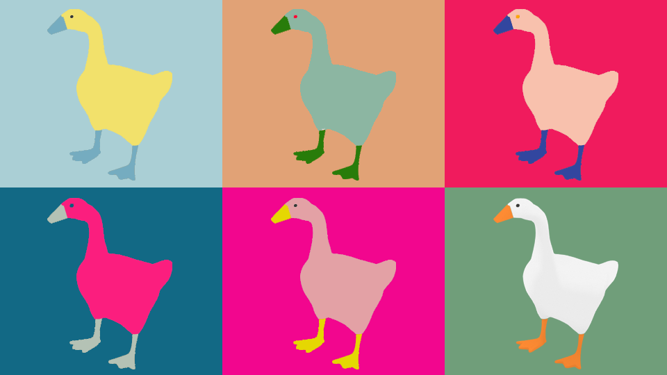 Multicolored illustrations of geese.