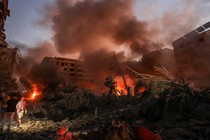 Buildings and rubble after an Israeli air strike on Beirut