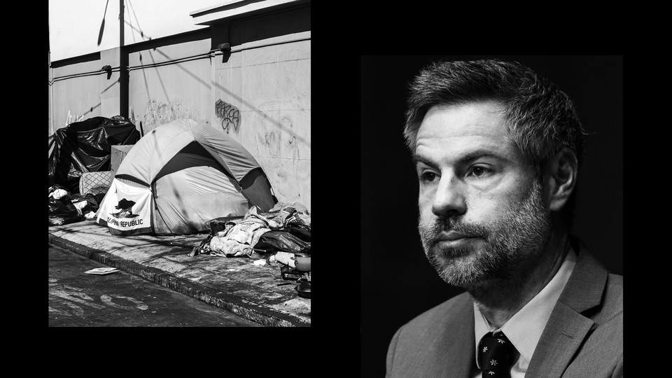 A picture of a tent next to an image of Michael Shellenberger