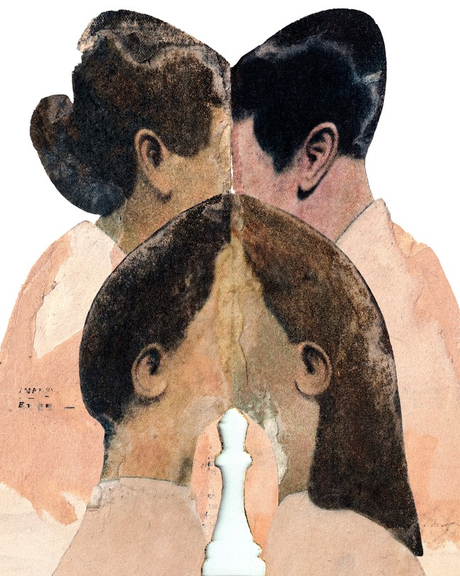 Illustration of two couples merging into each other.