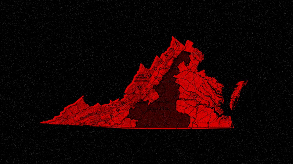 A map of Virginia colored red