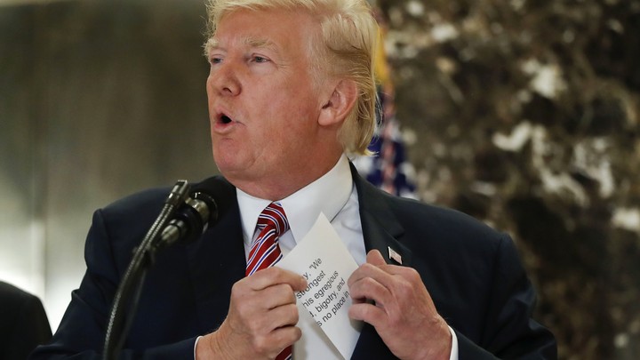 President Trump holding a press conference in New York City on August 15