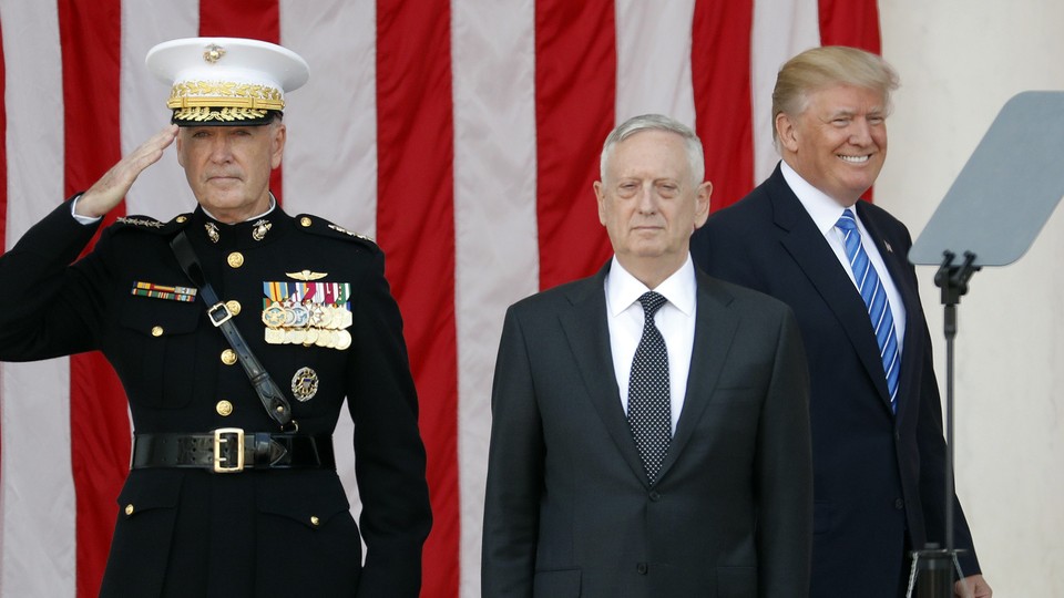 General Joe Dunford, Defense Secretary James Mattis, and President Donald Trump
