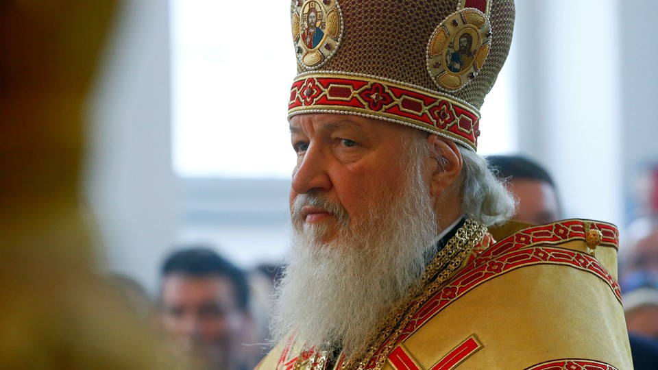 Patriarch of Moscow and All Russia Kirill conducts a service at a Russian Orthodox church.