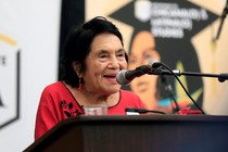 Dolores Huerta gives a lecture at an event