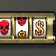 Illustration of smartphone with slot-machine skulls