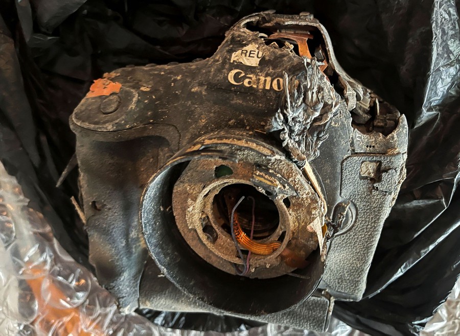 A badly damaged camera body