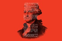 illustration with text of Jefferson Bible over an engraving of Thomas Jefferson