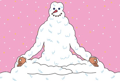 A snowman sitting like Buddha