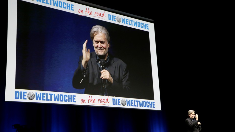 Former White House Chief Strategist Steve Bannon speaks during a conference in Zurich, Switzerland, on March 6, 2018.