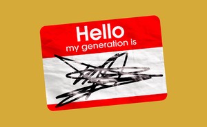 A nametag that says, "Hello, my generation is...," above an illegible scribble