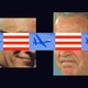 Illustration of faces, planes, and red and white stripes