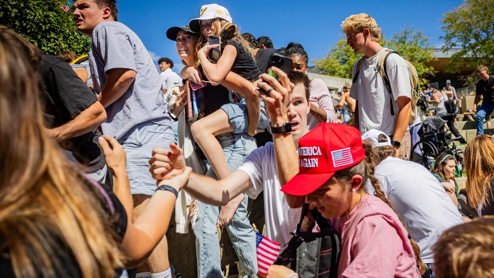 Picture of crowds reacting to Charlie Kirk's murder