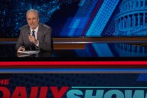 Jon Stewart during an episode of The Daily Show
