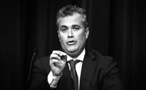 A black-and-white photo of Jeff Zients