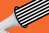 A megaphone emitting thick black and white lines against an orange background