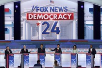 Photo of eight candidates at the Fox News GOP debate