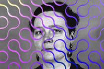 Black-and-white photo of Dorothy Sayers with squiggly lines overlaid