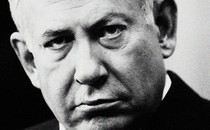 Close-up black-and-white picture of Benjamin Netanyahu