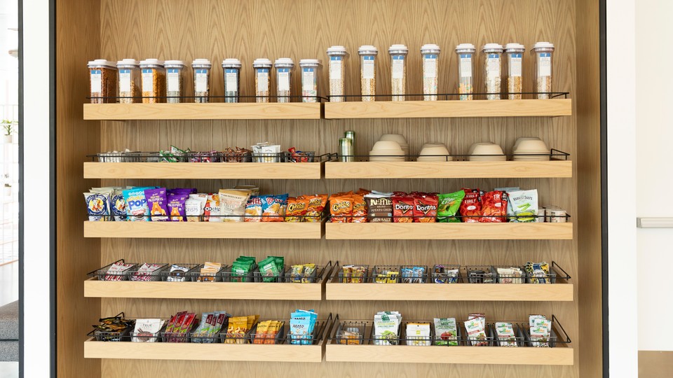 A snack shelf at a tech company
