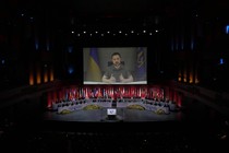 Zelensky on a screen