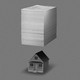 Illustration of a simple house with a thick stack of paperwork hovering over it
