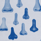 Many blue-filtered cut-out photos of noses