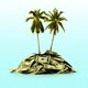 two palm trees growing on a small island made of money