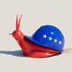 red snail with blue construction helmet for shell