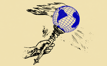 An illustration of the Olympic torch with a globe at the heart of its flame