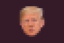 An illustration of a pixelated face of Donald Trump