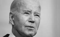 A black-and-white photo portrait of President Joe Biden