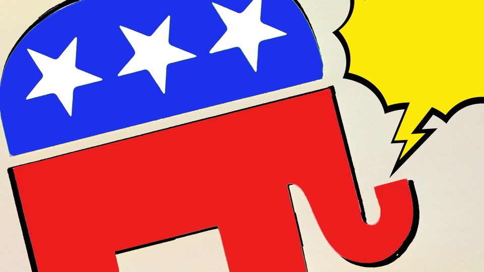 Imagine of a GOP elephant and a yellow speech bubble